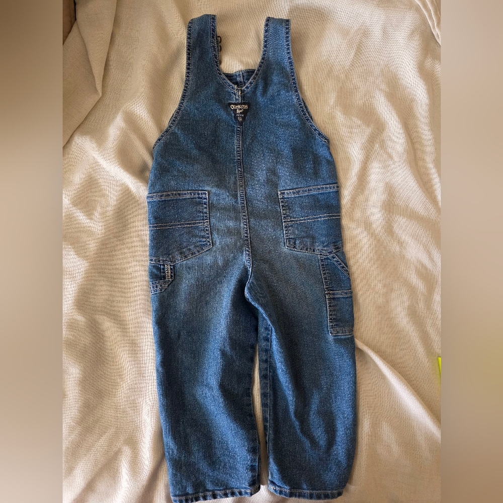 OshKosh B'gosh Classic Denim Overall Bib Dungarees Vestbak Toddler Rugged Sz 4t - Picture 4 of 8